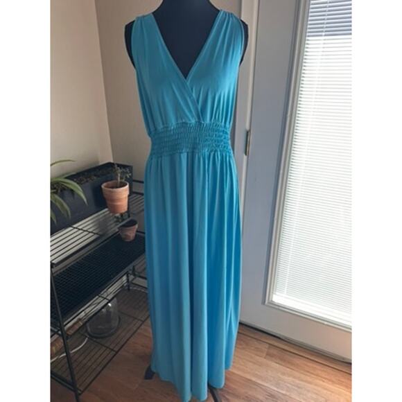 Fresh Of LA Turquoise Blue V neck Sleeveless Maxi Dress Size PL Events Wedding - Picture 1 of 6